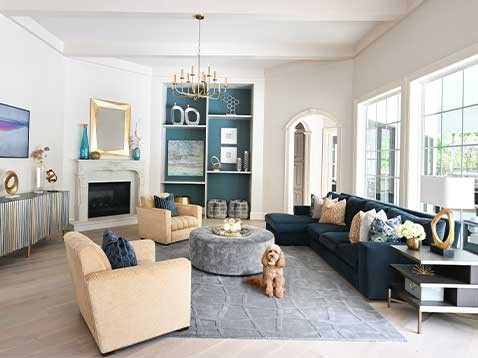 Blue and white living room